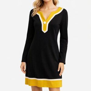 INC International Concepts Black and Yellow Long Sleeve Dress